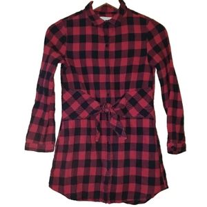 ZARA Girls Red/Black Buffalo Plaid Tie Waist Flannel Christmas Dress  11-12